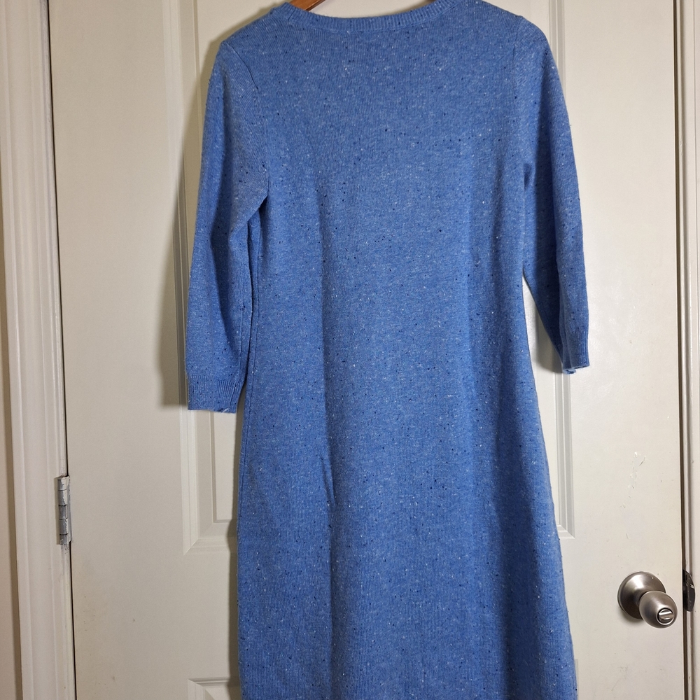 NWT Talbots Blue Speckled Sweater Dress Knit Button Shoulder 3/4 Sleeve Sz Small - Picture 3 of 7